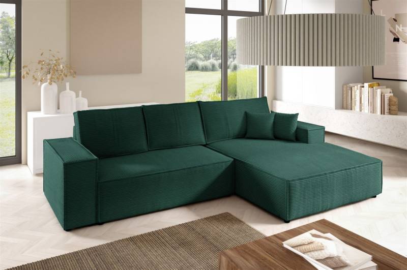 Ecksofa Schlafsofa CORUNIA Stoff Poso Grün Ottomane Rechts von Fun Möbel