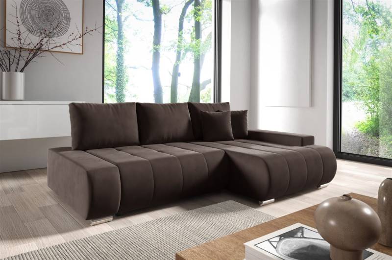 Ecksofa Schlafsofa ELMO Stoff Monolith Dunkelbraun Ottomane Rechts von Fun Möbel