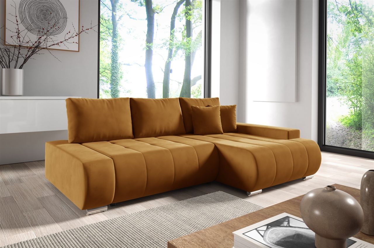 Ecksofa Schlafsofa ELMO Stoff Monolith Honiggelb Ottomane Rechts Ecksofa Schlafsofa ELMO Stoff Monolith Honiggelb Ottomane Rechts von Fun Möbel