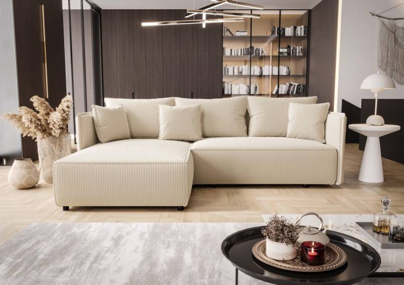 Ecksofa Schlafsofa EVORA Stoff Poso Creme Ottomane Links von Fun Möbel