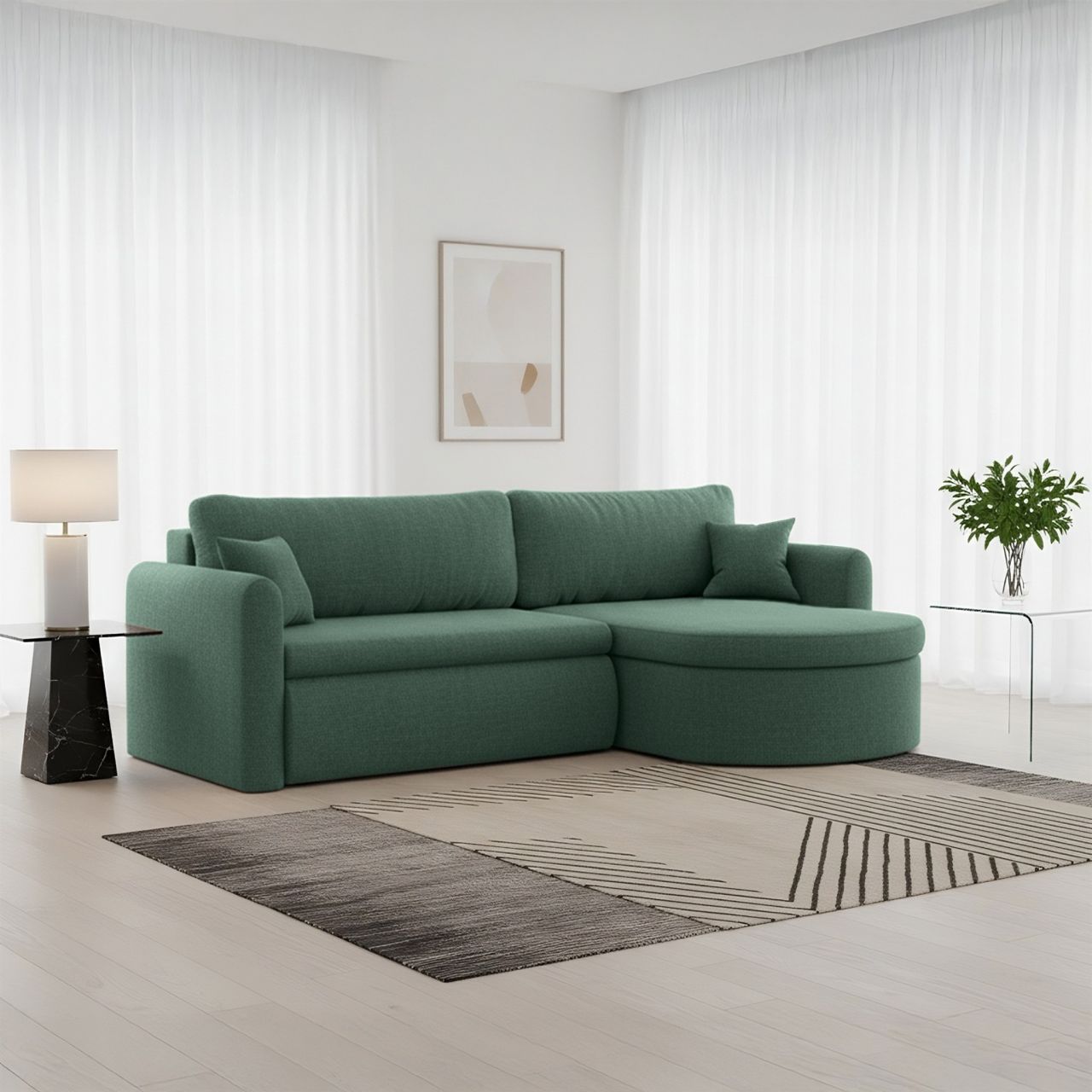 Ecksofa Schlafsofa FELIZ Stoff Faro Grün Ottomane Rechts Ecksofa Schlafsofa FELIZ Stoff Faro Grün Ottomane Rechts von Fun Möbel