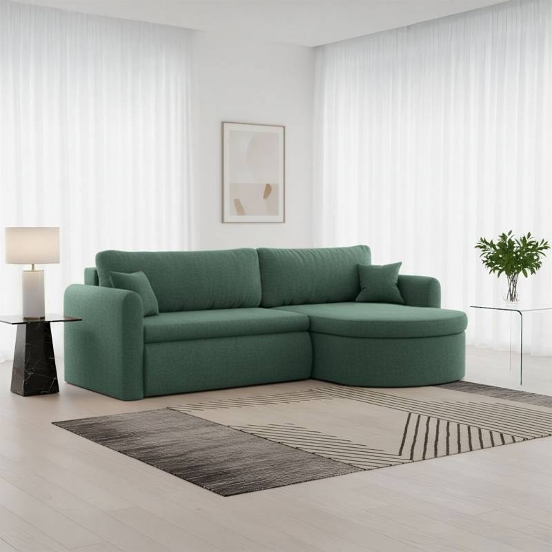 Ecksofa Schlafsofa FELIZ Stoff Faro Grün Ottomane Rechts Ecksofa Schlafsofa FELIZ Stoff Faro Grün Ottomane Rechts von Fun Möbel