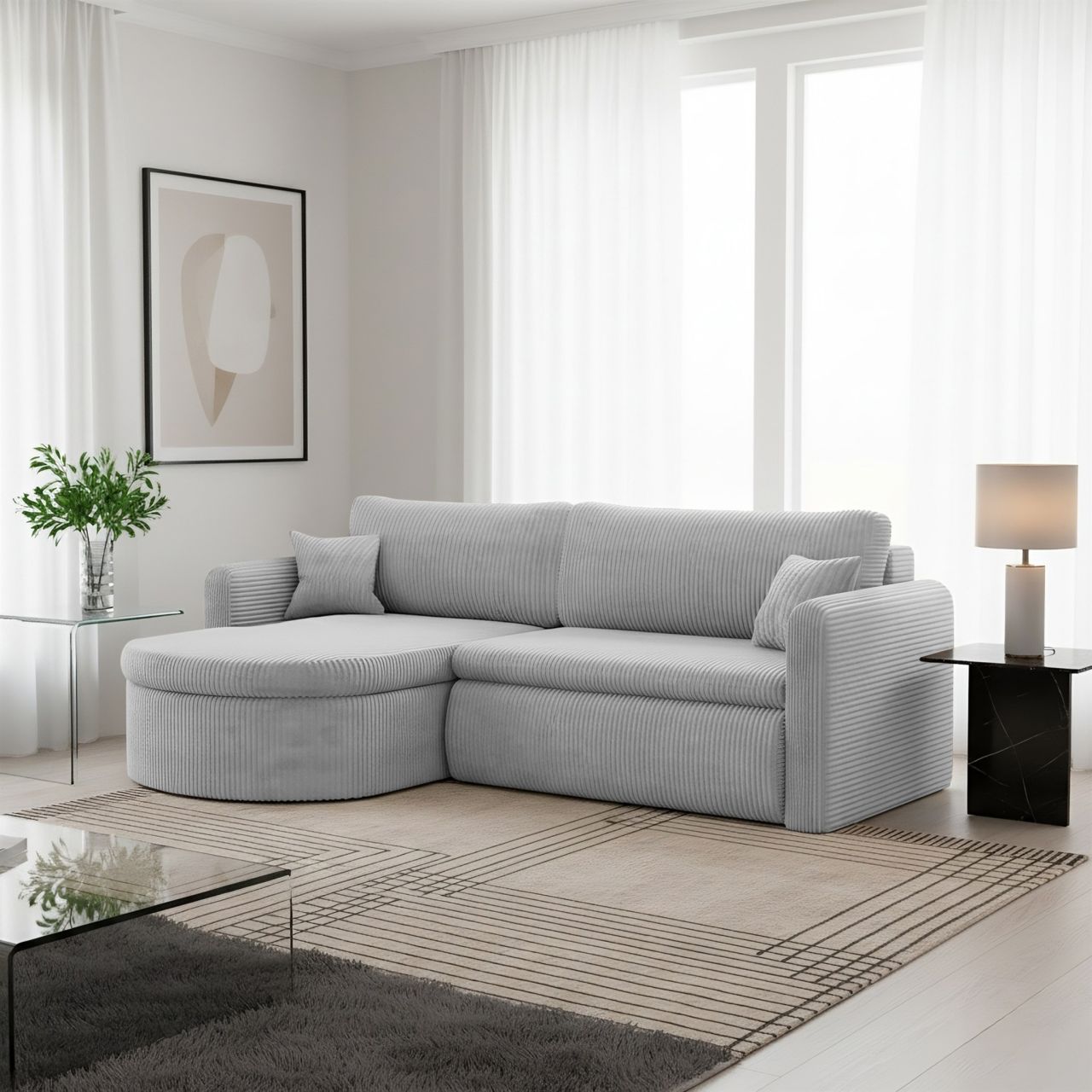 Ecksofa Schlafsofa FELIZ Stoff Poso Hellgrau Ottomane Links Ecksofa Schlafsofa FELIZ Stoff Poso Hellgrau Ottomane Links von Fun Möbel