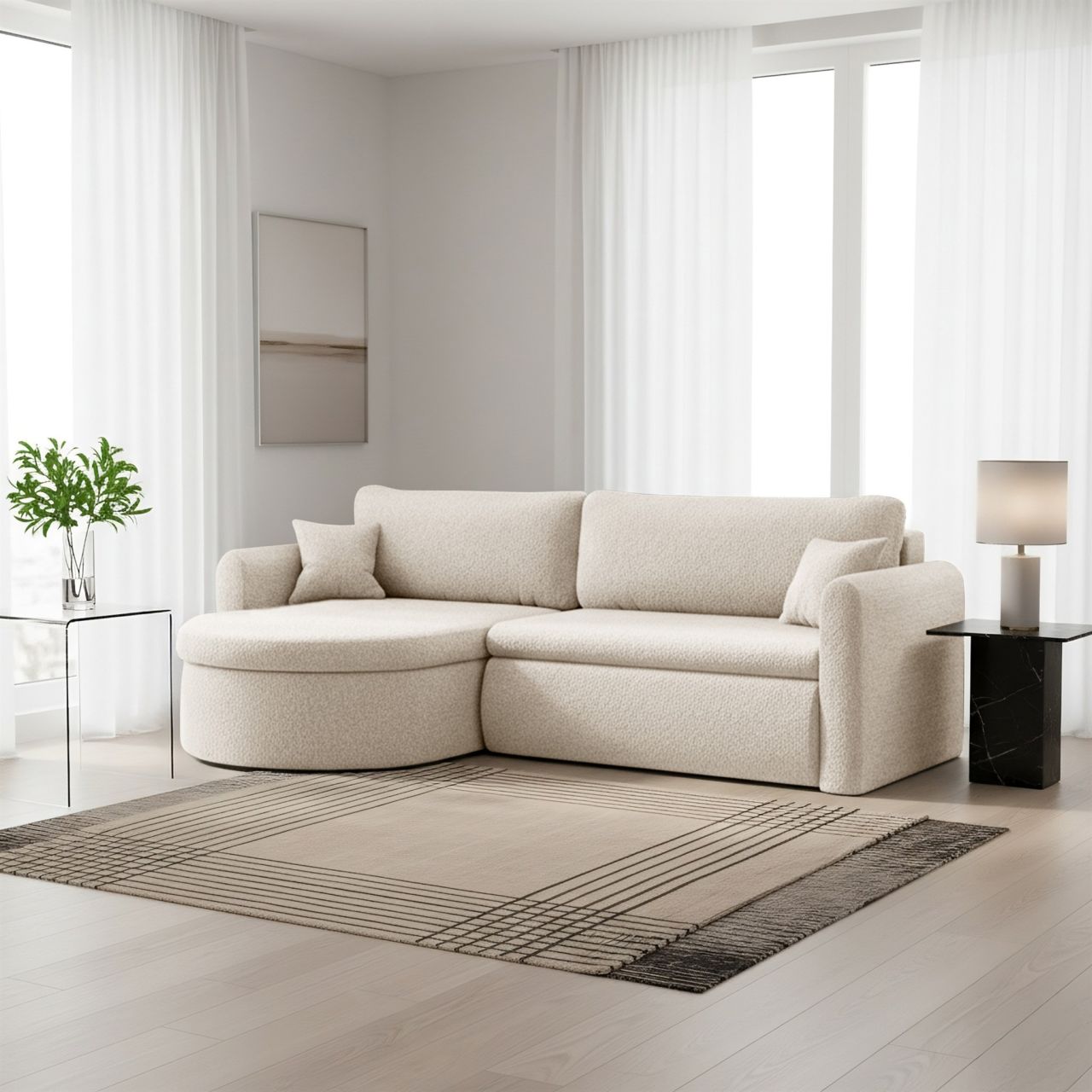 Ecksofa Schlafsofa FELIZ Stoff Quelle Creme Ottomane Links Ecksofa Schlafsofa FELIZ Stoff Quelle Creme Ottomane Links von Fun Möbel