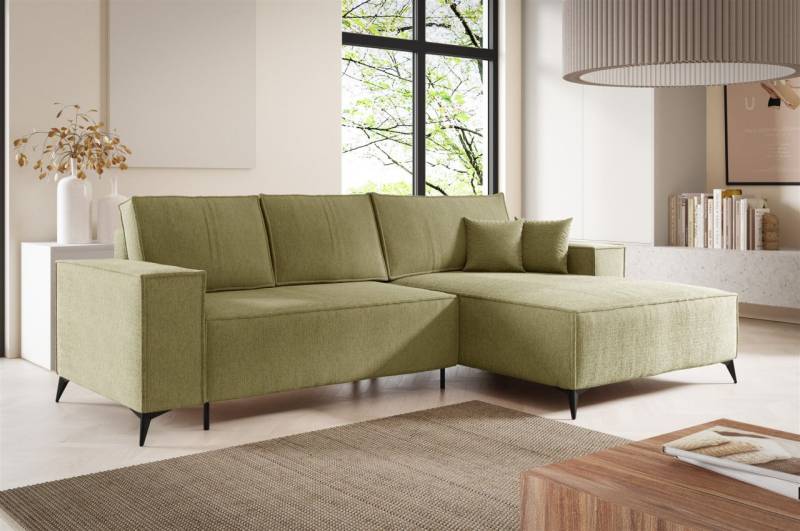 Ecksofa Schlafsofa FIORE Stoff ARAGON Olivgrün Ottomane Rechts von Fun Möbel