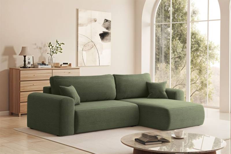 Ecksofa Schlafsofa FLORA Stoff Poso Hellgrün Ottomane Rechts Ecksofa Schlafsofa FLORA Stoff Poso Hellgrün Ottomane Rechts von Fun Möbel