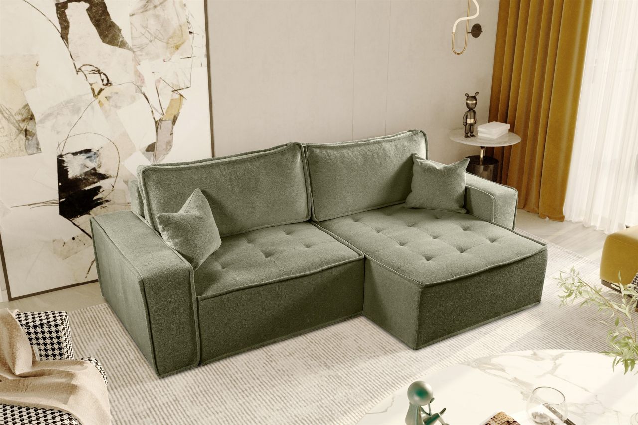 Ecksofa Schlafsofa FLOSI Stoff Raven Grün Ottomane Rechts Ecksofa Schlafsofa FLOSI Stoff Raven Grün Ottomane Rechts von Fun Möbel