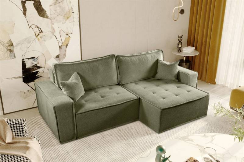 Ecksofa Schlafsofa FLOSI Stoff Raven Grün Ottomane Rechts von Fun Möbel