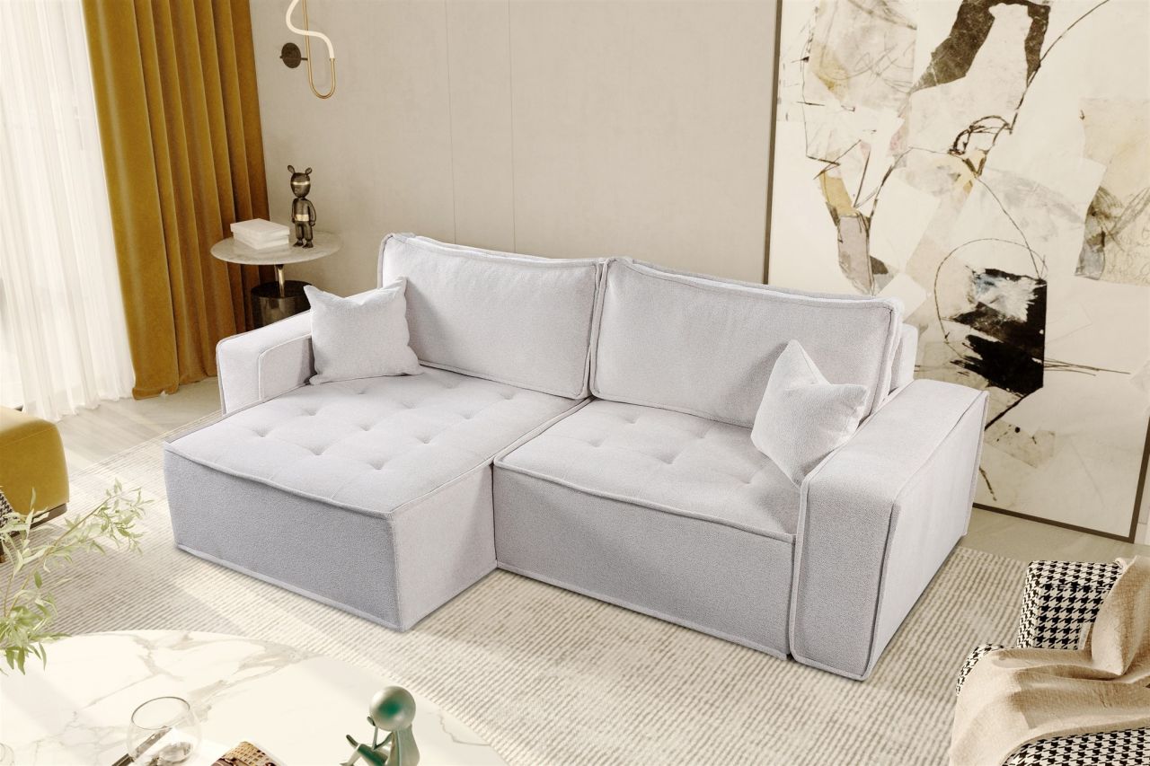 Ecksofa Schlafsofa FLOSI Stoff Raven Weiß Ottomane Links Ecksofa Schlafsofa FLOSI Stoff Raven Weiß Ottomane Links von Fun Möbel