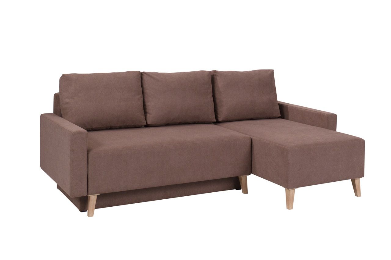 Ecksofa Schlafsofa KALMAR Braun Ottomane Rechts von Fun Moebel