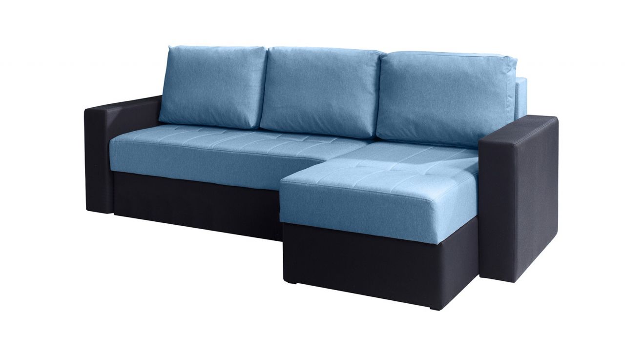 Ecksofa Schlafsofa LABRI Schwarz/ Hellblau Ottomane Rechts von Fun Moebel