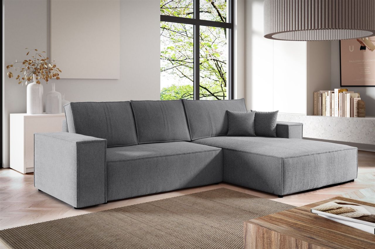 Ecksofa Schlafsofa LEVIO Stoff ARAGON Grau Ottomane Rechts Ecksofa Schlafsofa LEVIO Stoff ARAGON Grau Ottomane Rechts von Fun Möbel