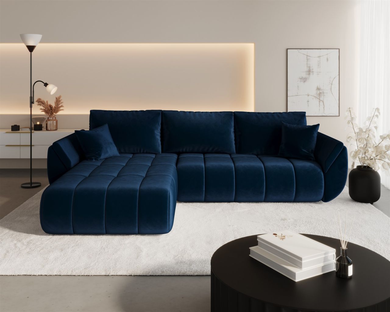 Ecksofa Schlafsofa MISATO Stoff Monolith Dunkelblau Ottomane Links Ecksofa Schlafsofa MISATO Stoff Monolith Dunkelblau Ottomane Links von Fun Möbel