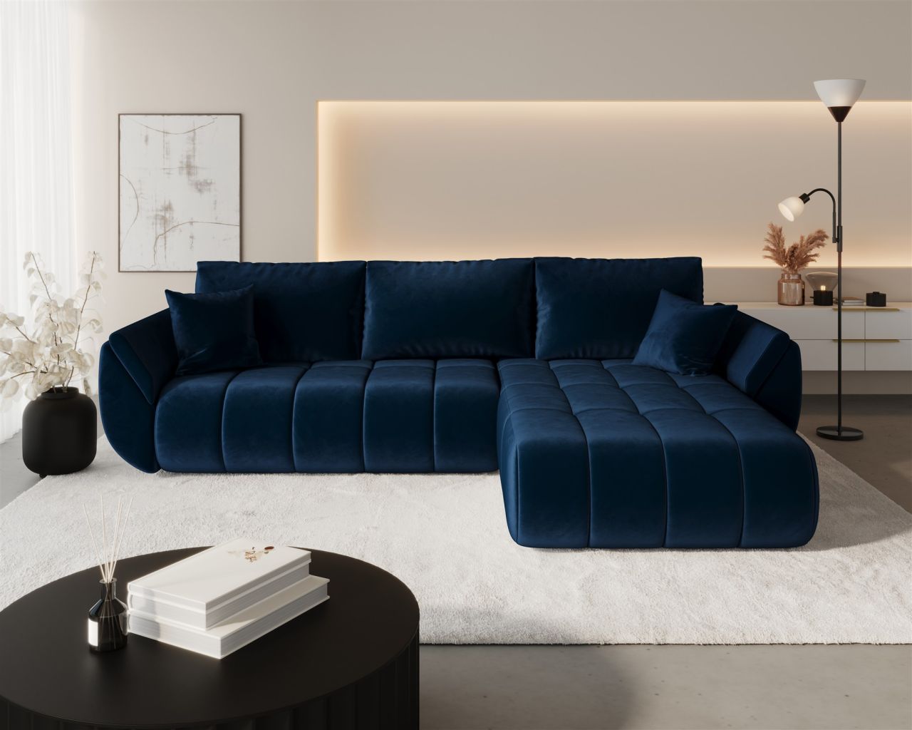 Ecksofa Schlafsofa MISATO Stoff Monolith Dunkelblau Ottomane Rechts Ecksofa Schlafsofa MISATO Stoff Monolith Dunkelblau Ottomane Rechts von Fun Möbel