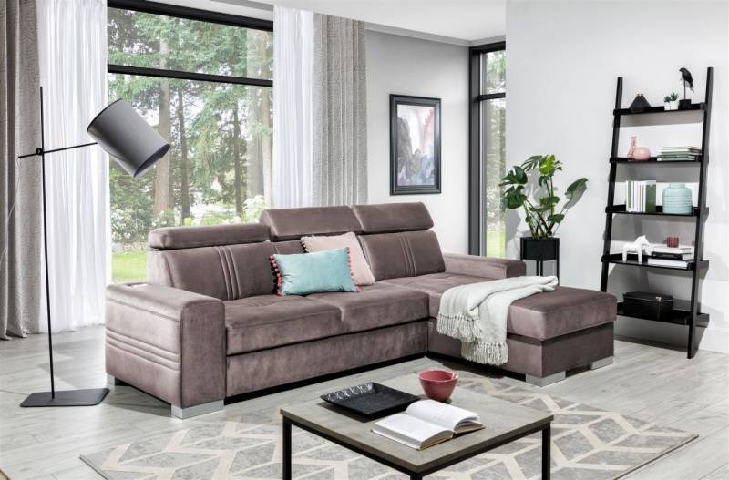 Ecksofa Schlafsofa NOLAN XS ink USB Stoff Monolith Pastellviolett Ottoman Rechts von Fun Moebel