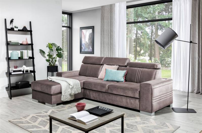 Ecksofa Schlafsofa NOLAN XS ink USB Stoff Monolith Pastellviolett Ottomane Links von Fun Moebel