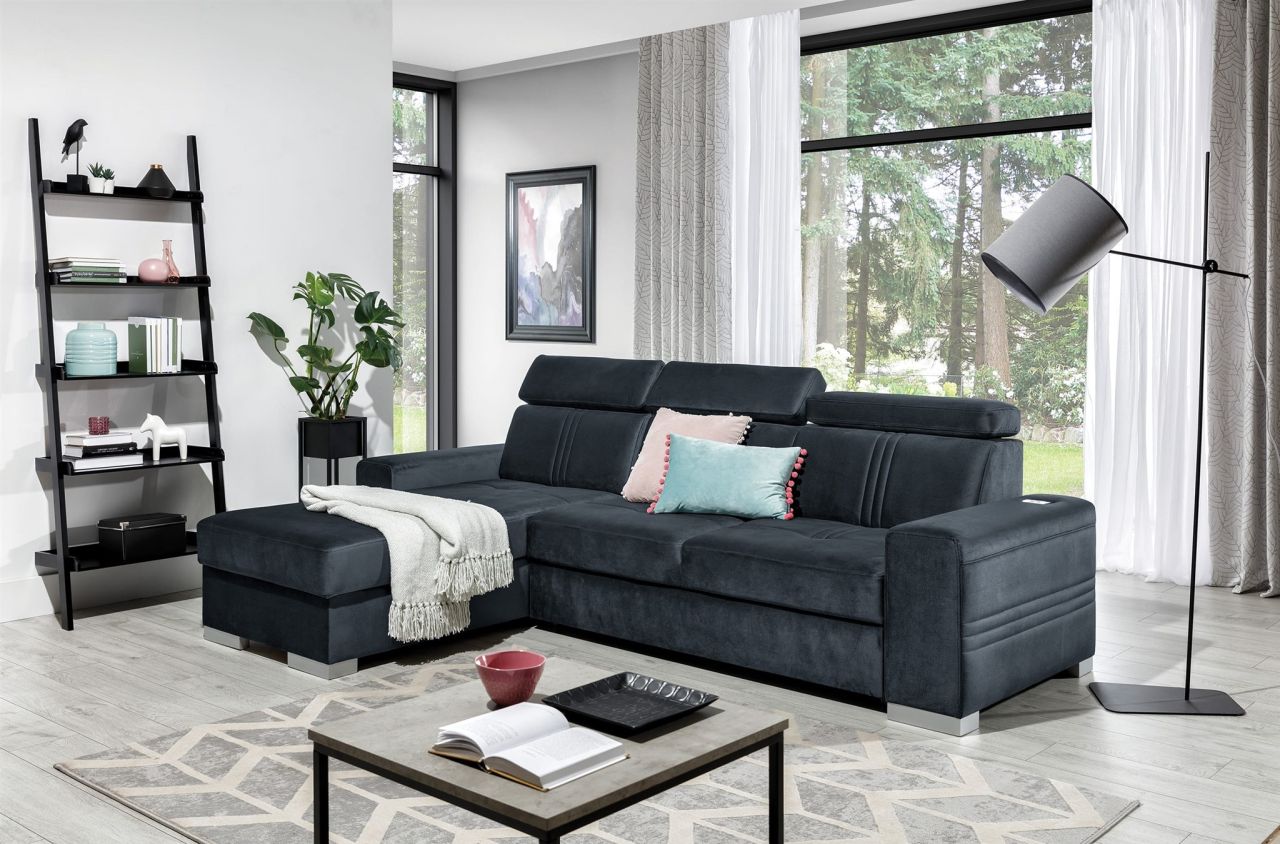 Ecksofa Schlafsofa NOLAN XS inkl. USB in Stoff Element Anthrazit Ottomane Links Ecksofa Schlafsofa NOLAN XS inkl. USB in Stoff Element Anthrazit Ottomane Links von Fun Moebel