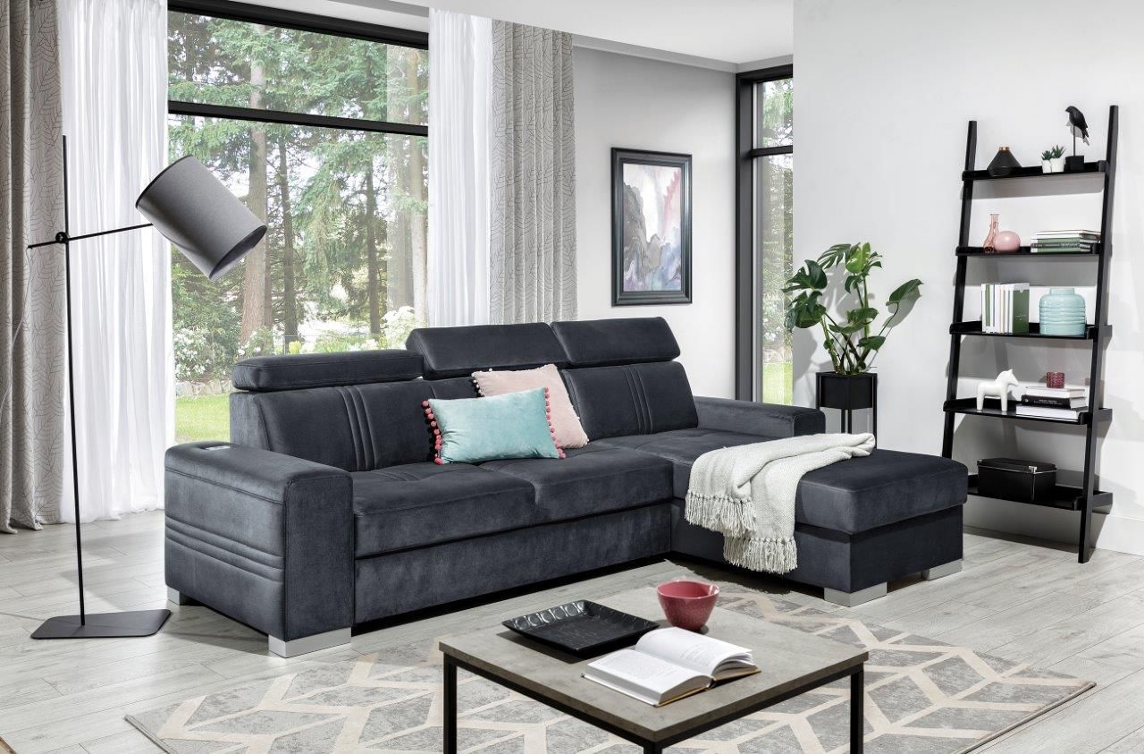 Ecksofa Schlafsofa NOLAN XS inkl. USB in Stoff Element Graphit Ottomane Rechts von Fun Moebel