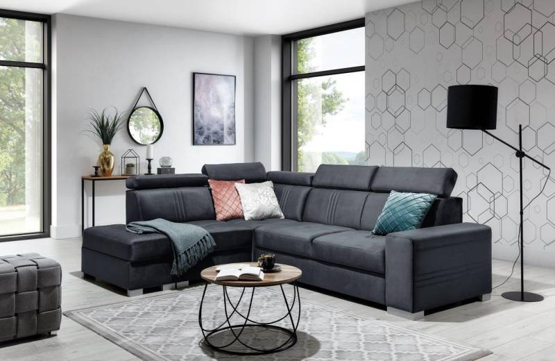 Ecksofa Schlafsofa NOLAN inkl. USB in Stoff Element Graphit Ottomane Links von Fun Moebel