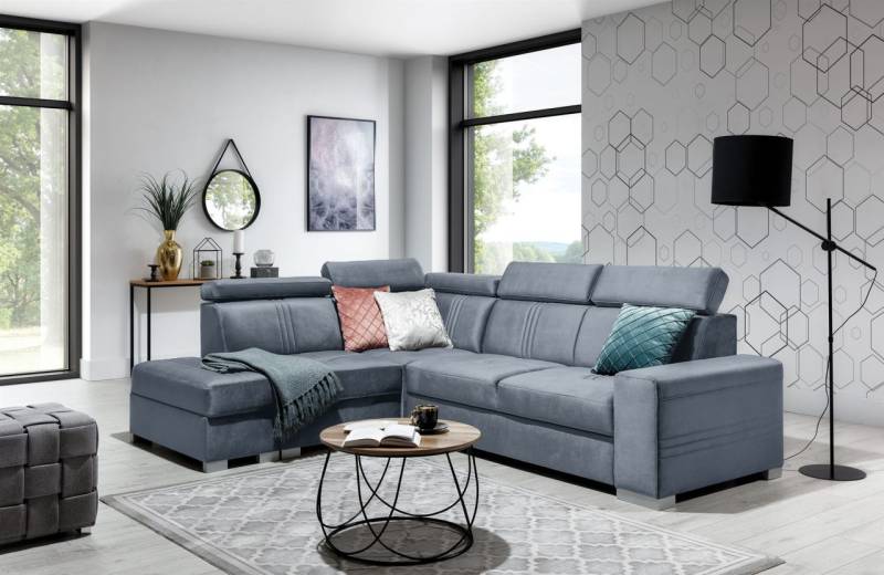 Ecksofa Schlafsofa NOLAN inkl. USB in Stoff Element Grau Ottomane Links von Fun Moebel