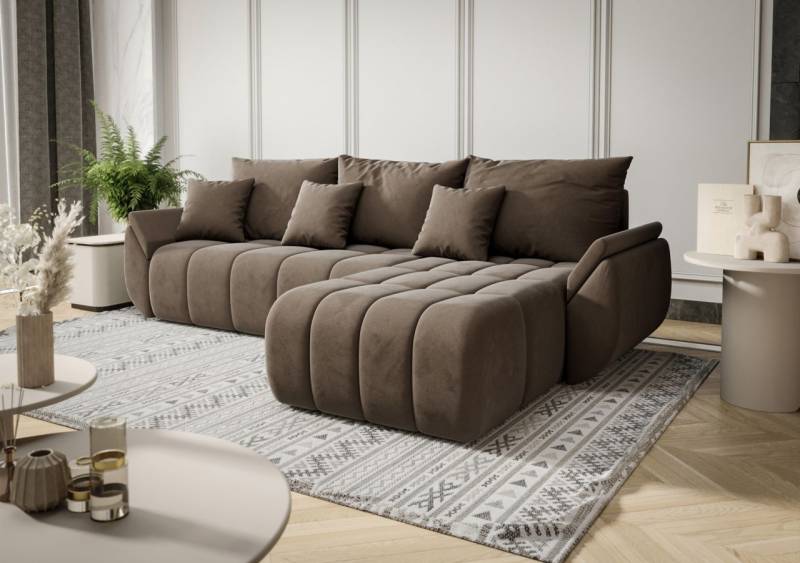 Ecksofa Schlafsofa OSAKA Stoff Monolith Braun Ottomane Rechts von Fun Möbel