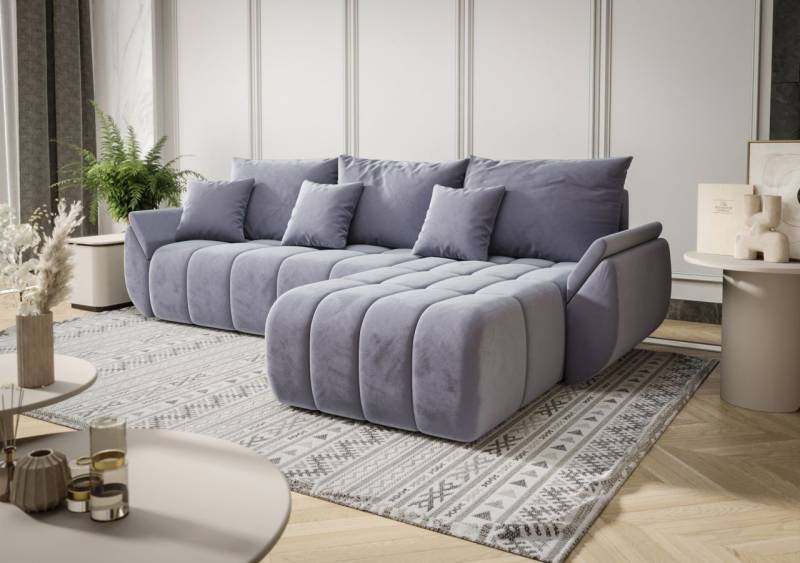 Ecksofa Schlafsofa OSAKA Stoff Monolith Hellblau Ottomane Rechts von Fun Möbel