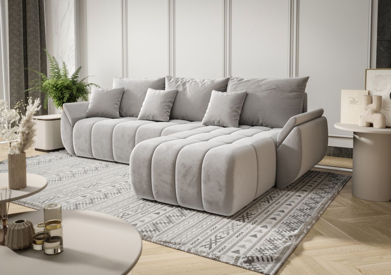 Ecksofa Schlafsofa OSAKA Stoff Monolith Hellgrau Ottomane Rechts Ecksofa Schlafsofa OSAKA Stoff Monolith Hellgrau Ottomane Rechts von Fun Möbel