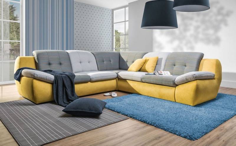 Ecksofa Schlafsofa PEDRO Gelb / Grau Länge Schenkel Links von Fun Moebel