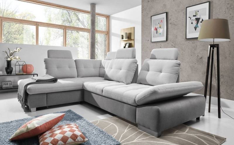 Ecksofa Schlafsofa REMON XL Grau/ Hellgrau Ottomane Links von Fun Moebel