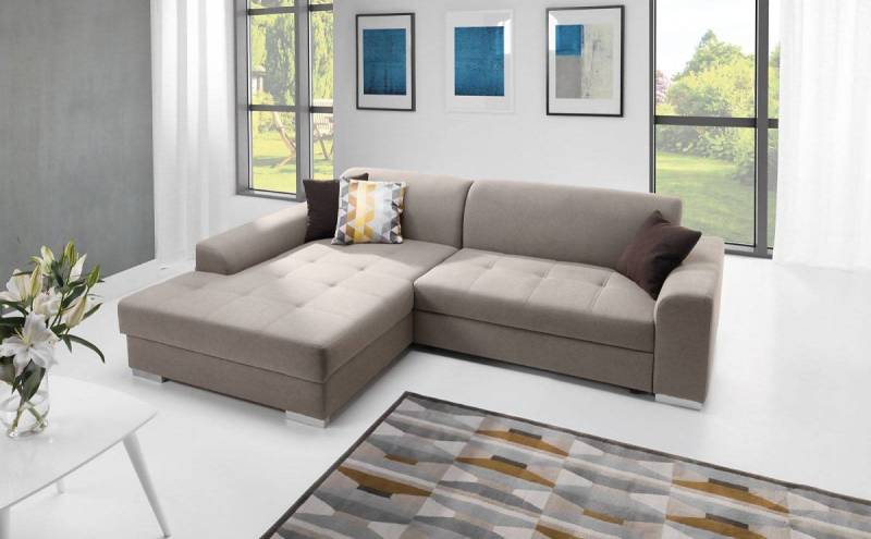 Ecksofa Schlafsofa SPLIT Beige Ottomane Links von Fun Moebel