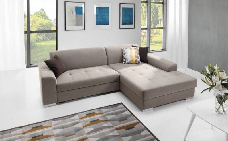 Ecksofa Schlafsofa SPLIT Beige Ottomane Rechts von Fun Moebel