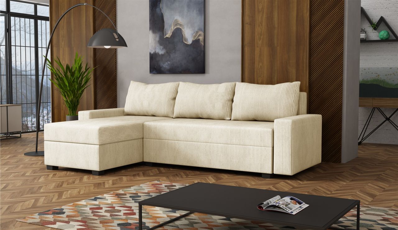 Ecksofa Schlafsofa Sofa AGNETA LUX Stoff Lincoln Beige Ottomane Links von Fun Möbel