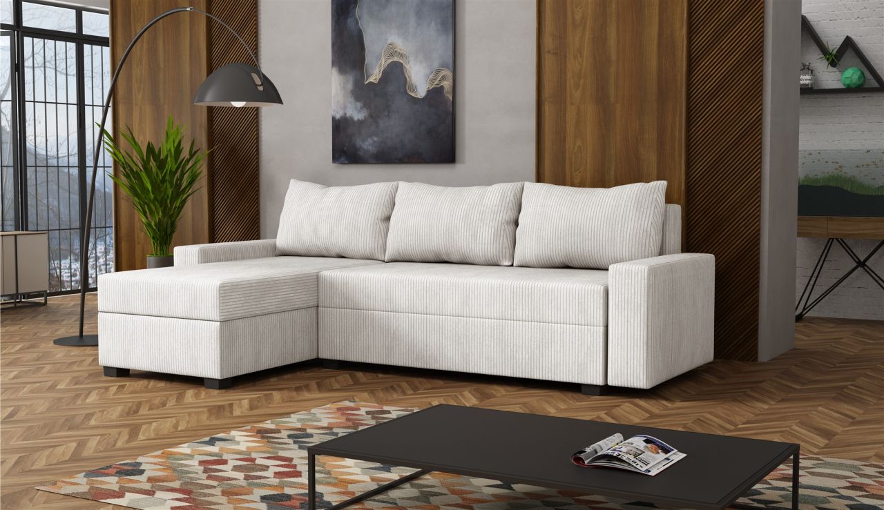 Ecksofa Schlafsofa Sofa AGNETA LUX Stoff Lincoln Creme Ottomane Links von Fun Möbel