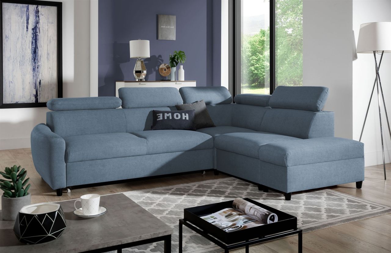 Ecksofa Schlafsofa Sofa ANTON in Stoff Esito Hellblau Ottomane Rechts von Fun Möbel