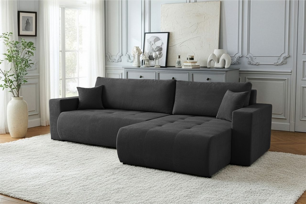 Ecksofa Schlafsofa Sofa ARMARI in Stoff Wind Schwarz Ottomane Links von Fun Möbel