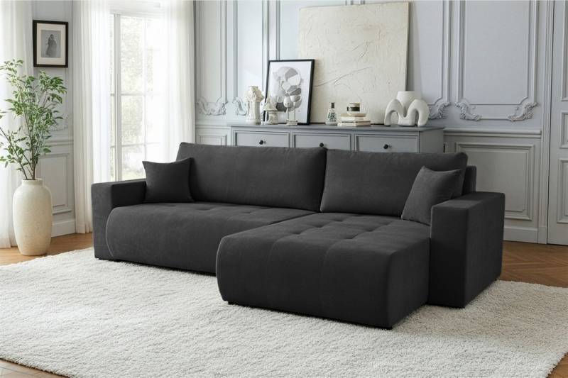Ecksofa Schlafsofa Sofa ARMARI in Stoff Wind Schwarz Ottomane Links Ecksofa Schlafsofa Sofa ARMARI in Stoff Wind Schwarz Ottomane Links von Fun Möbel