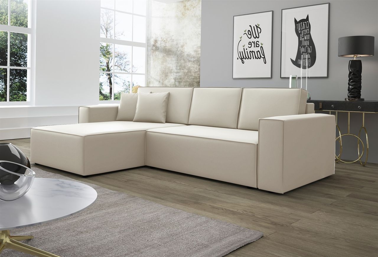 Ecksofa Schlafsofa Sofa CONOR Kunstleder Creme Ottomane Links von Fun Moebel