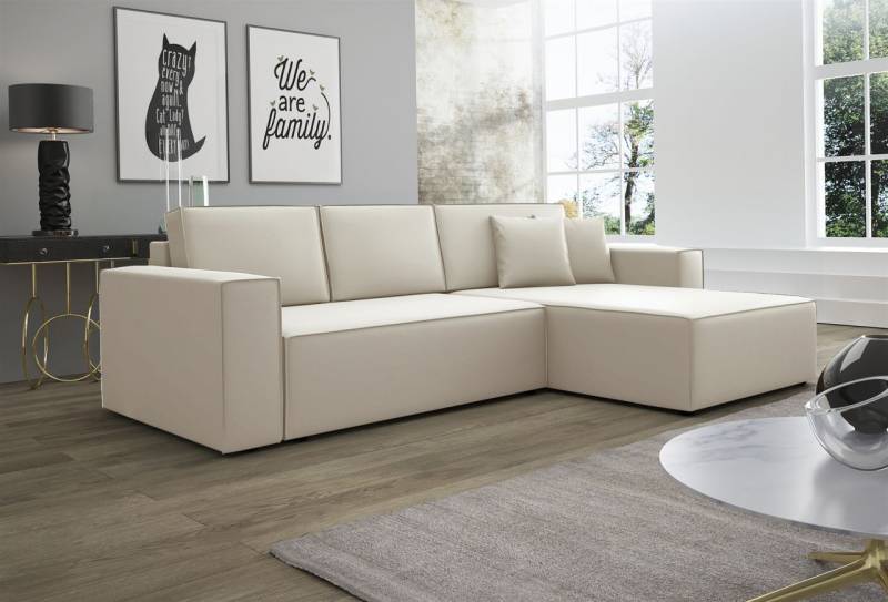 Ecksofa Schlafsofa Sofa CONOR Kunstleder Creme Ottomane Rechts von Fun Moebel