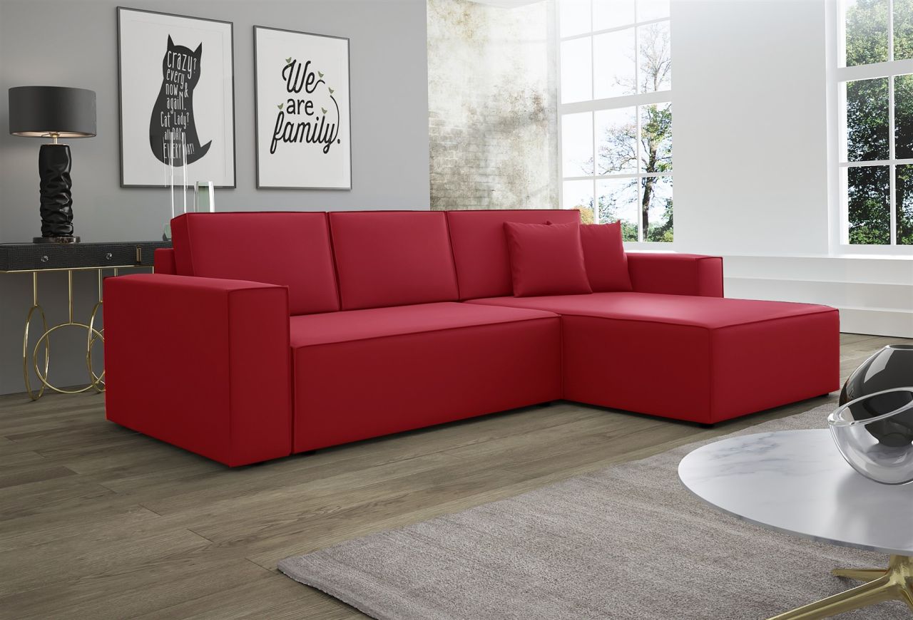 Ecksofa Schlafsofa Sofa CONOR Kunstleder Rot Ottomane Rechts von Fun Moebel