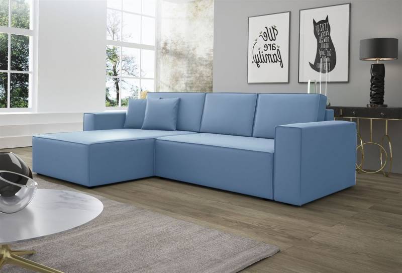 Ecksofa Schlafsofa Sofa CONOR PREMIUM Kunstleder Soft Azurblau Ottomane Links von Fun Moebel