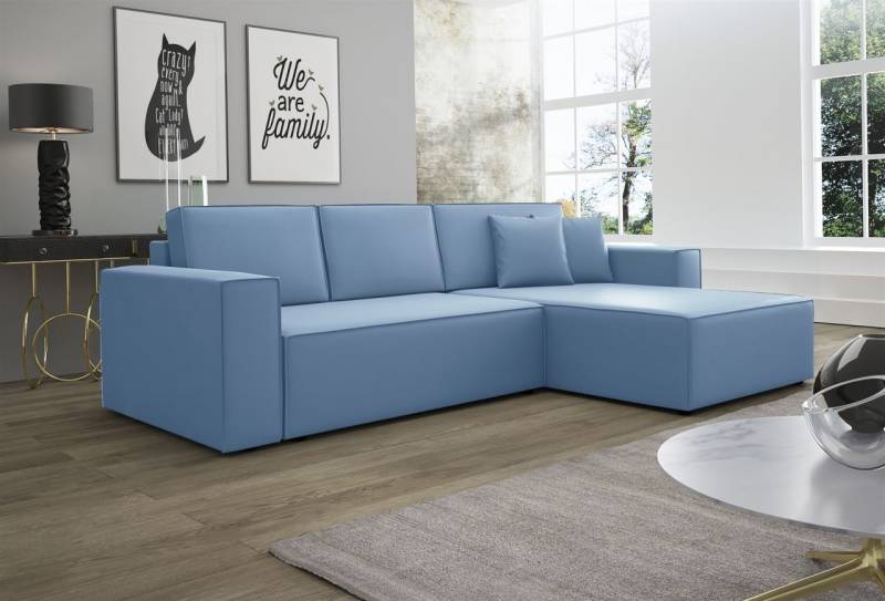 Ecksofa Schlafsofa Sofa CONOR PREMIUM Kunstleder Soft Azurblau Ottomane Rechts von Fun Moebel
