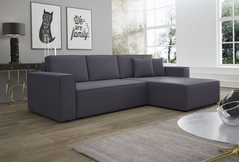 Ecksofa Schlafsofa Sofa CONOR PREMIUM Kunstleder Soft Grau Ottomane Rechts von Fun Moebel