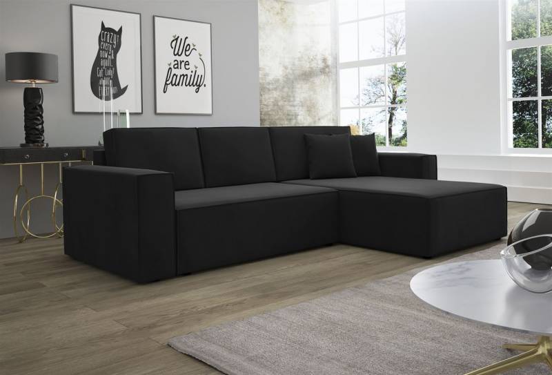 Ecksofa Schlafsofa Sofa CONOR PREMIUM Stoff Kronos Anthrazit Ottomane Rechts von Fun Moebel