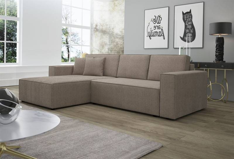Ecksofa Schlafsofa Sofa CONOR PREMIUM Stoff Poso Dunkelbeige Ottomane Links von Fun Moebel