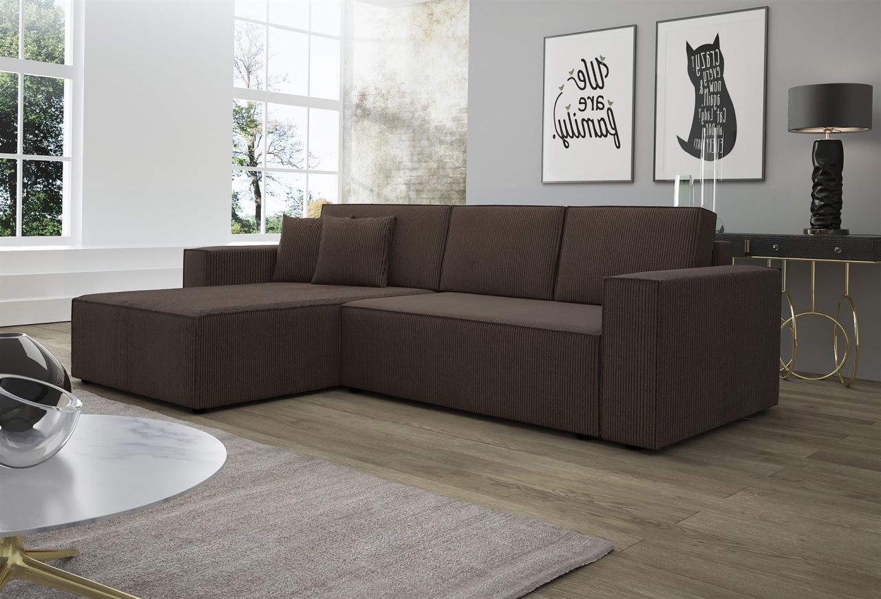 Ecksofa Schlafsofa Sofa CONOR Stoff Dunkelbraun Ottomane Links von Fun Moebel