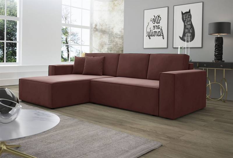 Ecksofa Schlafsofa Sofa CONOR Stoff Kronos Altrosa Ottomane Links von Fun Moebel