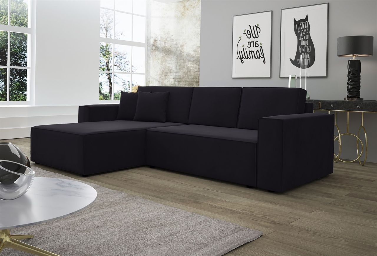 Ecksofa Schlafsofa Sofa CONOR Stoff Kronos Schwarz Ottomane Links von Fun Moebel