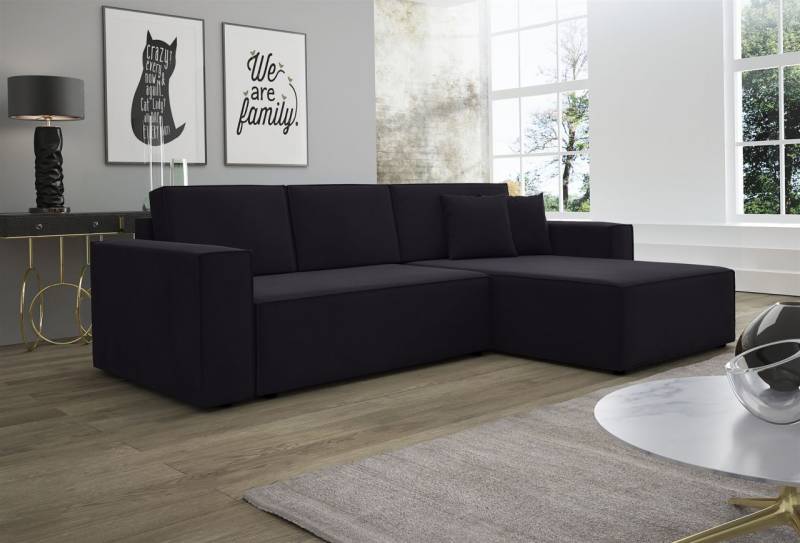 Ecksofa Schlafsofa Sofa CONOR Stoff Kronos Schwarz Ottomane Rechts von Fun Moebel
