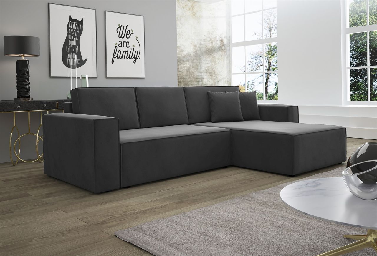 Ecksofa Schlafsofa Sofa CONOR Stoff Kronos Steel Morengo Ottomane Rechts von Fun Moebel