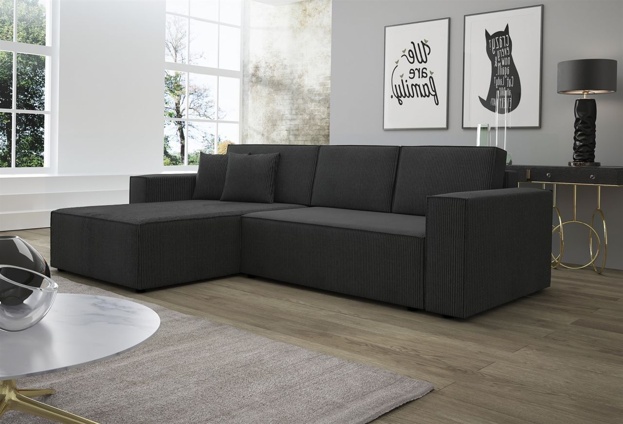 Ecksofa Schlafsofa Sofa CONOR Stoff Schwarz Ottomane Links von Fun Moebel